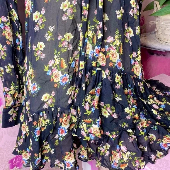 🌹 Zara Woman 🌹 Sheer Floral Long Sleeve Ruffle Dress - Picture 10 of 15